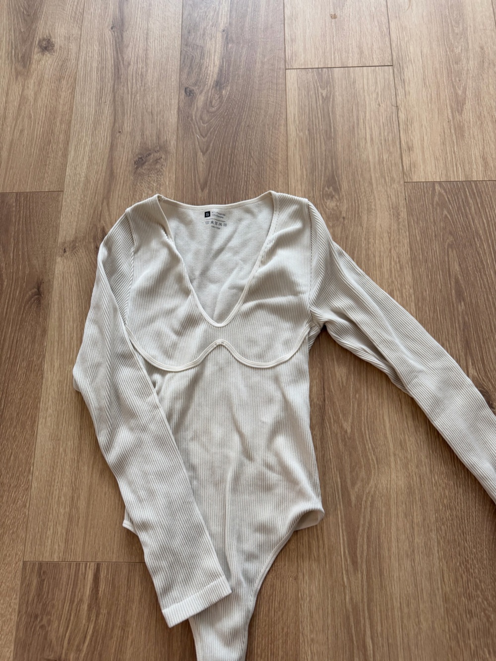 Ribbed Long Sleeve Scoop-Neck Top - Cream